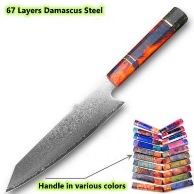 China Stocked New Design 8 inch VG10 67Layers Damascus Steel Stabwood Handle Chef Kitchen Knife for sale