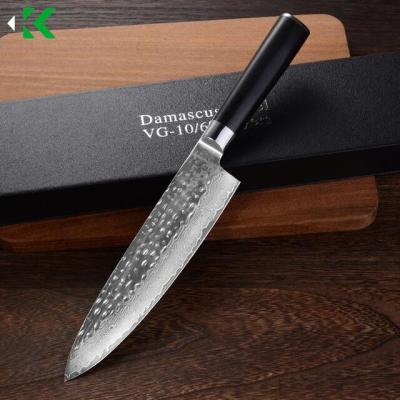 China Sustainable 8 Inch Professional Ultra Wide Blade 67 Layer Vg10 Damascus Steel Chef Knife With G10 Round Handle for sale