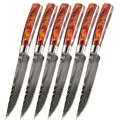 China Stocked Drop shipping red resin handle kitchen home utensil stainless steel steak knives set for sale