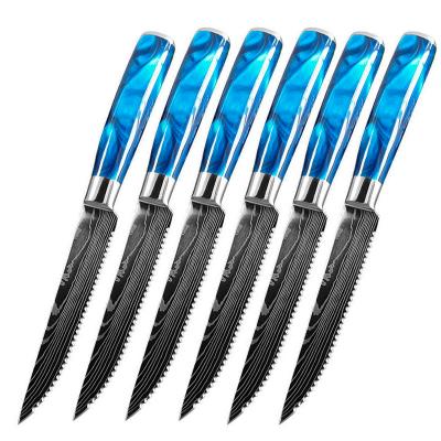 China Stocked Drop shipping blue resin handle kitchen home utensil stainless steel steak knives set for sale