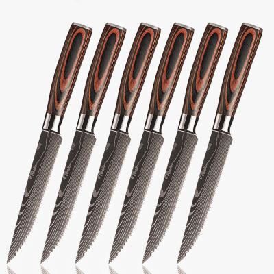 China Stocked Drop shipping wood handle kitchen home utensil steak knives set Premium 4 pcs  Stainless Steel Full Serrated Blade Steak Knives for sale