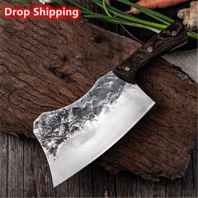 China Stocked Dropship 7.5 inch Handmade Full Tang Forged High-carbon Steel Wenge wood handle Kitchen Knives China chopping Cleaver knife for sale