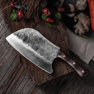 China Stocked Dropshipping Handmade Full Tang Forged High-carbon Steel Wenge wood handle Kitchen Knives China Chef Cleaver Butcher knife for sale