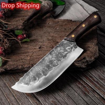 China Stocked 8 inch Handmade Full Tang Forged High-carbon Steel Wenge wood handle Kitchen Knives Chinese Chef Cleaver Butcher knife for sale