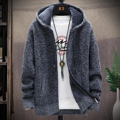 China Winter Anti-pilling Men's Thick Warm Knitted Slim Coat Men's Hooded Cardigan Sweater Jacket Clothing Sweater for sale