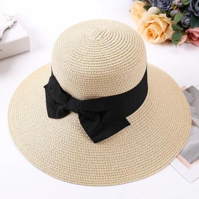 China m7-002 Women's Striped/Packable Beach Lightweight Foldable Sun Straw Hat With Decorative Bow for sale