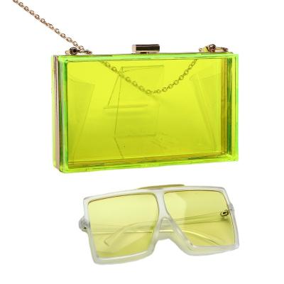 China PVC Glasses Wallet Set Bag Acrylic Clear Sunglasses Chain Transparent Clutch Evening Bag for sale