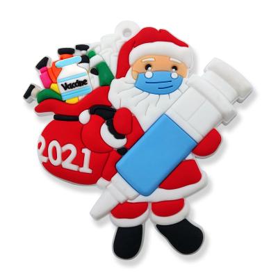 China 2021 Hot Sale Amazon PVC New Design Christmas Tree Ornaments Soft PVC Santa Claus Hanging Pendant Xmas Decorations for sale