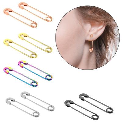 China CLASSIC 14K Gold Plated High Polished Stainless Steel Cartilage Safety Pins Earring Huggies Paper Clip Earrings For Women Jewelry for sale