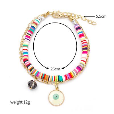 China Bohemian Casual/Sporty Clay Multicolor Beach Bracelet Coin Sun Palm Eye Bracelet Multilayer Hand Ornament for sale