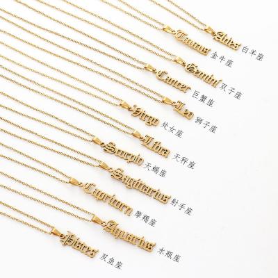 China New Zodiac Necklace TRENDY English Letter Stainless Steel Personality Trend Fashion Clavicle Pendant Chain for sale