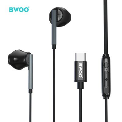 China Hot Selling BWOO Stereo Sound High Fidelity Wired Headphones With Microphone In-Ear Wholesale Half Type C Wired Headphones For Android Phones for sale