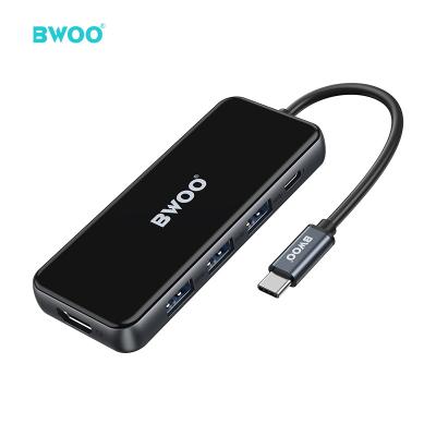 China Arrived USB3.0 5Gbps high speed BWOO usb c hub +aluminum alloy acrylic material new fast charging 5 in 1 usb hub for sale