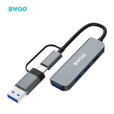 China Newest USB3.0 BWOO 5Gbps High Speed ​​USB 3.0 Hub Aluminum Alloy Material USB A+ Port USB C2 4 in 1 Laptop Docking Station for sale