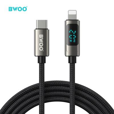 China High quality digital display power BWOO palladium 20w usb c to light up nylon braided cable for iphone fast charging digital display usb cable for sale