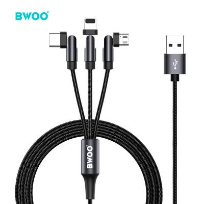 China 2.4A BWOO fastest charging products 3 in 1 usb cable charging nylon braided universal 2.4a usb cable for android phone for sale