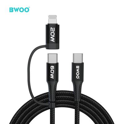 China New Design High Speed ​​Data Transfer BWOO 60w USB-c Palladium To USB-c Cable Nylon Braided Fast Charging 2 In 1 USB Cable for sale