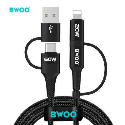 China MP3/MP4 player BWOO high quality multi function usb charger aluminum alloy+nylon cable braided fast charging 4 in 1 usb charging cable for sale