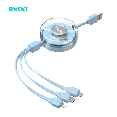 China 6A BWOO High Return Cable Fast Charging Retractable Charging Multi Funcrtion 6a 3 in 1 USB Retractable Cable for sale