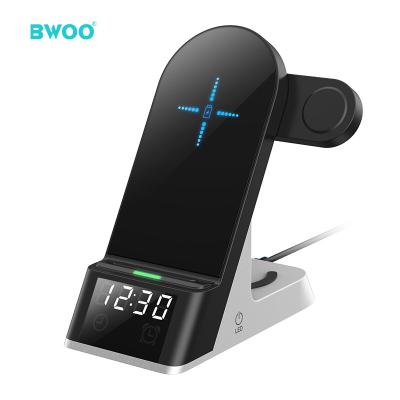 China Newest BWOO Alarm Clock Wireless Charger 15w Support ABS+PC Material 6 in 1 Alarm Clock Wireless Charger for sale