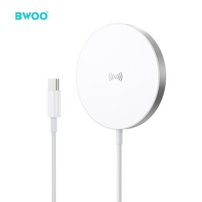 China Smart Match Fast Charging BWOO Wireless Charger 15w Pad ABS+aluminum Alloy Hot Selling Material For iphone 13 Magnetic Wireless Chargers for sale