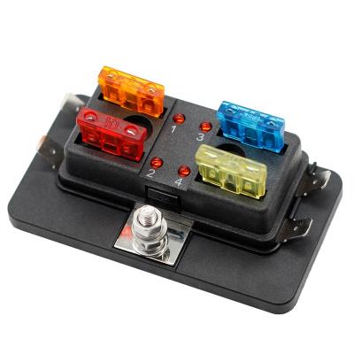 China Bakelite 32V DC 4 Way Car Boat Marine Automotive Blade Fuse Box Fuse Holder Box with LED Indicator for sale