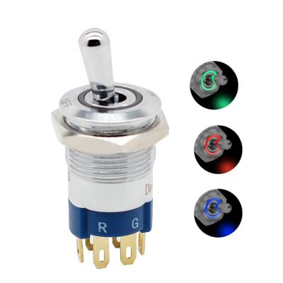 China 12 Volt Push Button Waterproof ON-OFF 12V Inverter Lit RGB Triple LED (Green-Blue Red) 16mm for sale