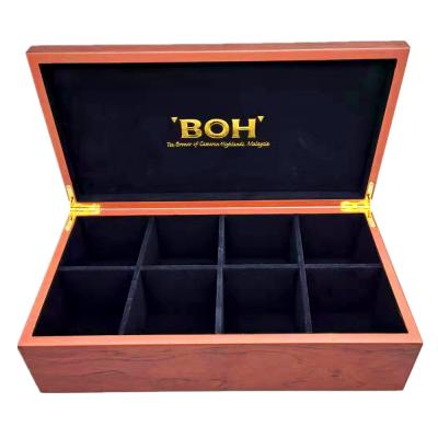 China Chinese Manufacturer Handmade Hot Sale Popular 6/8 Compartments Rosewood Grain Wooden Box For Tea Bags for sale