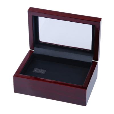 China Handmade Cherry Wood Red Lacquer Luxury Sport Championship Ring Display Box for sale