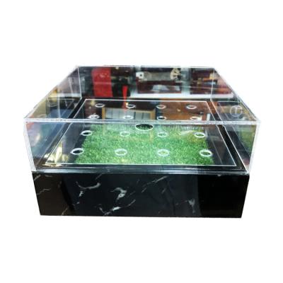 China Handmade Preserved Roses Flower Black Square Form Luxury Black Marble Base Acrylic Rose Box for sale