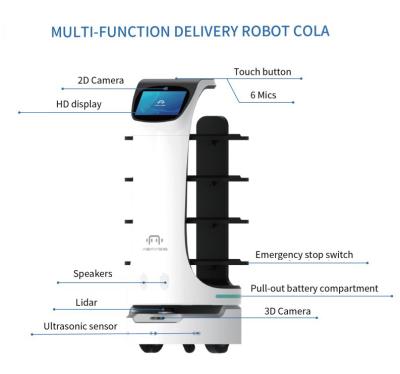 China Artificial Intelligence Delivery Robot KOLA Restaruant Cooking Food Dish Autonomus Intelligent Delivery Service Robot for sale