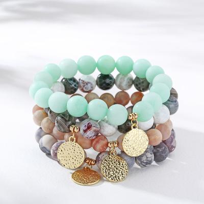 China BOHEMIA Gypsy and Boho Amazonite Druzy Matte Africa Turquoise Matte Sunstone Faceted Agate Bead Bracelet Stack Women Bracelet for sale