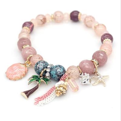 China European style romantic ethnic natural stone fashion series starfish shell beach beaded elastic bracelet for sale