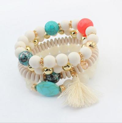 China European Boho Fresh Style Colorful Round Rhinestone Beads Macrame Fringe Tassel Bracelets for sale