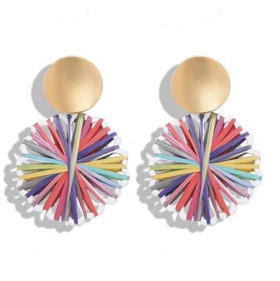 China BOHEMIA Bohemian Rainbow Woven Raffia Earrings for sale