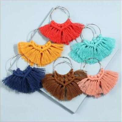 China New European Trend Large Exaggerated Vintage Earring Cotton Yarn Braided Tassel Macrame Earrings for sale