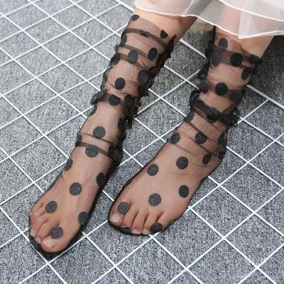 China Scuff Resistance Trend Nylon Socks, White Polka Dot Tulle Sheer Socks for sale