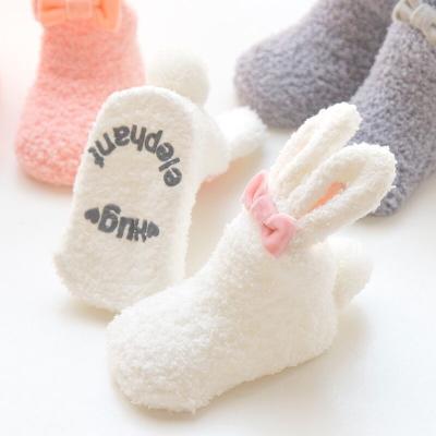 China Autumn/Winter Antibacterial New Coral Velvet Thick Baby Three Bunny Cute Baby Socks for sale