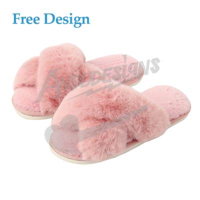 China Fashion Trend Europe and America Open Toe Mule Fluffy Faux Fur Bedroom Pink Slippers For Woman Fashion Fur Slippers for sale