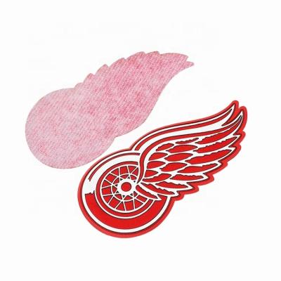 China Viable Garment Label Manufacturer Custom Shape Wing Logo Silk Screen Printed Patches with iron on backing for sale