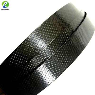 China Machine Packing Plastic Black Polyester (PET) Packing Strapping Roll With Embossed Or Smooth for sale