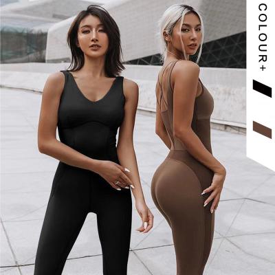 China New Solid Color Summer Fitness Breathable Breathable Air Spring And Back Air Yoga Sleeveless Elastic Dress One-Piece Body Suit for sale