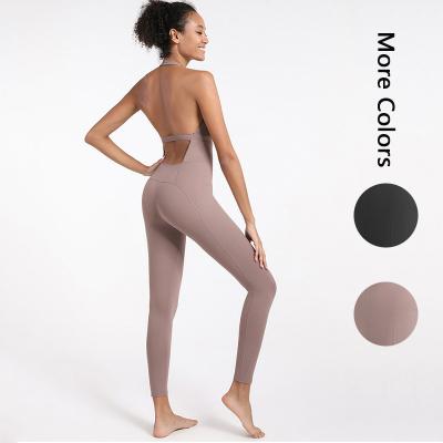 China European and American fitness one-piece suit breathable new air female yoga suit tight, slim, neck beauty back hanging jumpsuit for sale