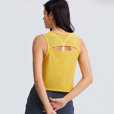 China Breathable Europe and the United States New Yoga Lulu Beauty Open Back Vest Short Soft Breathable Mesh Fitness Vest Women for sale