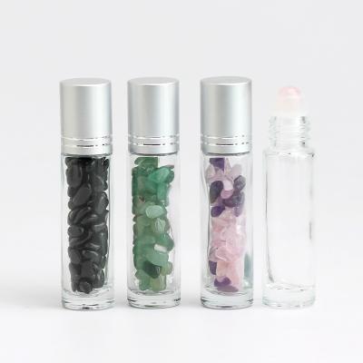 China 10ml Cosmetic Empty Clear Gem Roller Bottle Glass Rollerball, Gemstone Rollerballs for sale