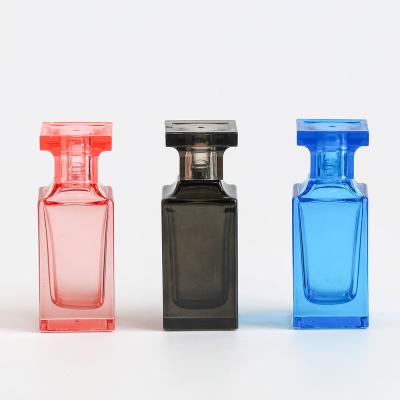 China Custom Luxury Classic Cosmetic 30Ml 50Ml 100Ml Black Red Blue Empty Perfume Spray Glass Bottles , 30Ml Square Perfume Bottle for sale