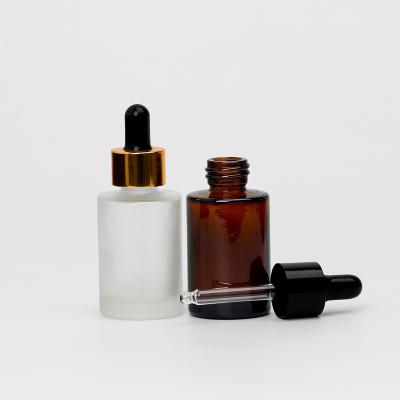 China Cosmetic Dropper Bottle Flat Glass Flat Shoulder Round Glass Bottle, Amber Flat Shoulder Bottle 100Ml for sale