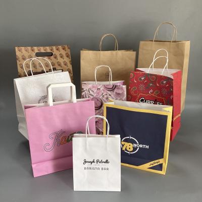 China Disposable Recyclable Kraft Restaurant Delivery Paper Bag With Your Own Logo , Custom Shopping Paper Bag For Food With Handle for sale