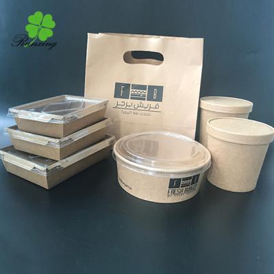 China Kraft Brown Color Recyclable Paper Bowls Biodegradable Rice Paper Bowl Customize Christmas Paper Bowls With Lid for sale