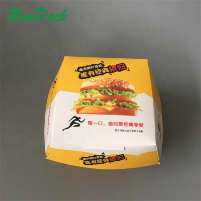 China Greaseproof fast food shop use double kraft paper logo printed packing burger paper box packaging for sale